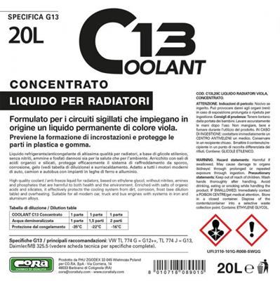 CORA COOLANT 13 VIOLA CONCENTRATO 20L