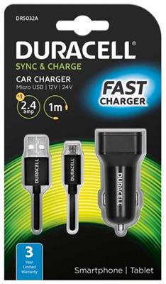 #DURACELL CAR SINGOLO X AUTO USB 2.4A+MICROUSB 1M NERO